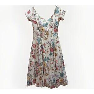 Karen Lucas For NIKI VTG 80's Dress 10 Cream Floral Cottagecore Garden Party